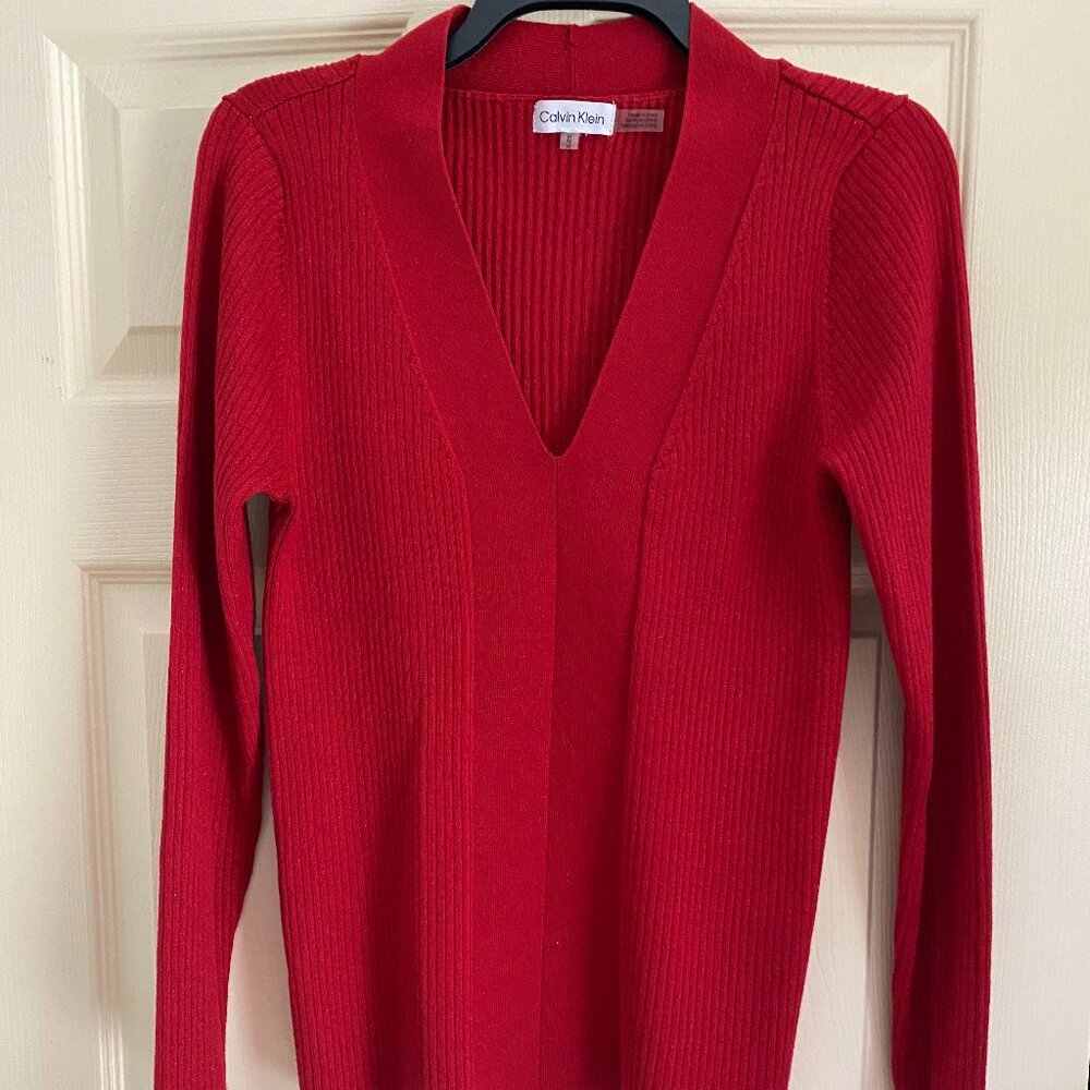 Calvin Klien Red Pullover V-neck sweater, Size Medium